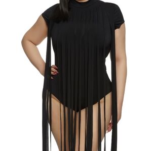 PLUS SIZE BLACK BODYSUIT WITH FRINGES